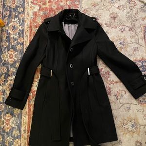 Calvin Klein Black Belted Wool-blend Peacoat Size 6